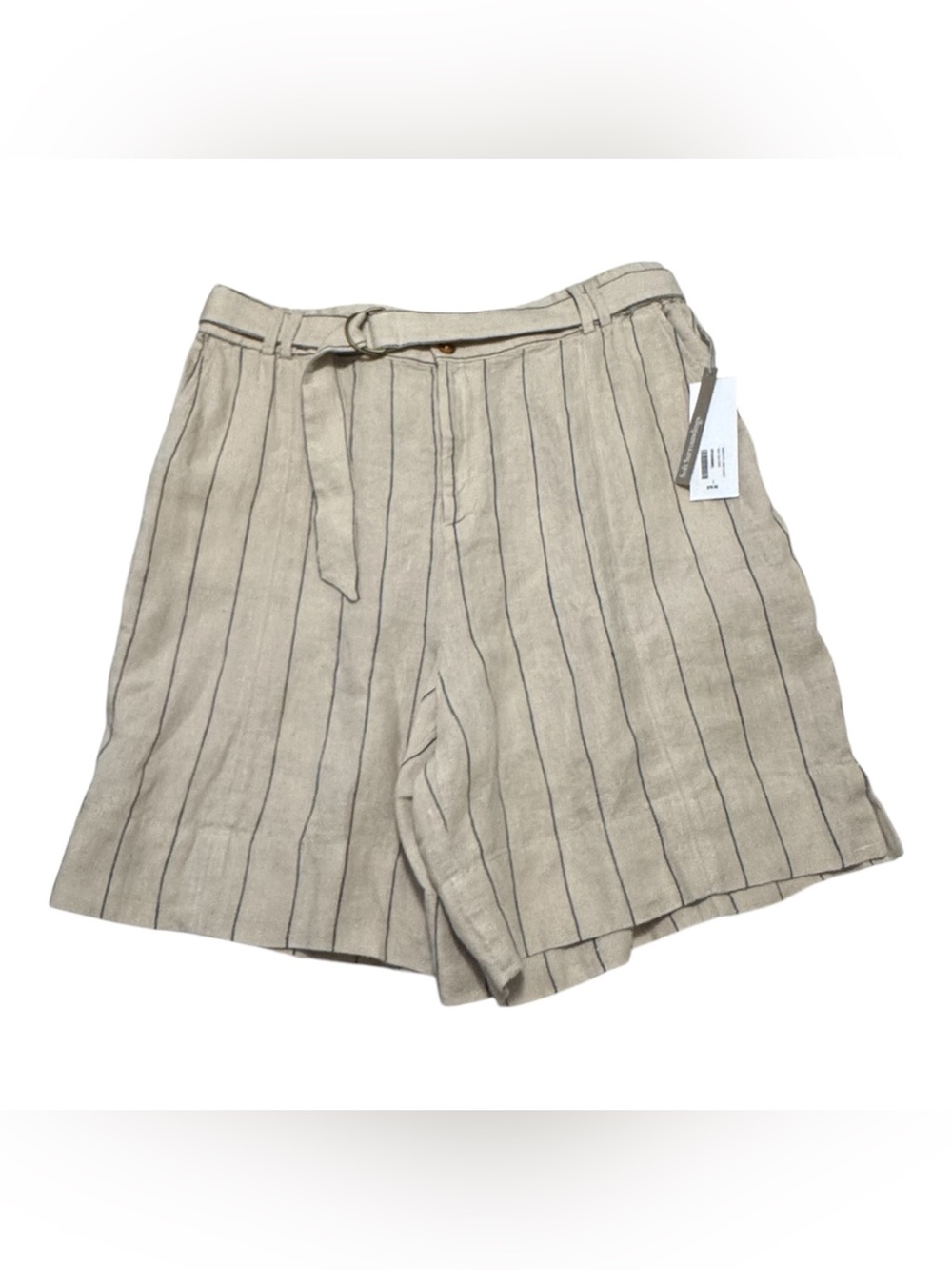 Soft Surroundings Montecito Linen Shorts Neutral Navy Tan Striped NWT Large